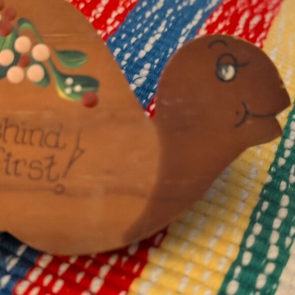 Vintage Homespun Decorative Wooden Turtle Plaque Boho Floral - Picture 3 of 5